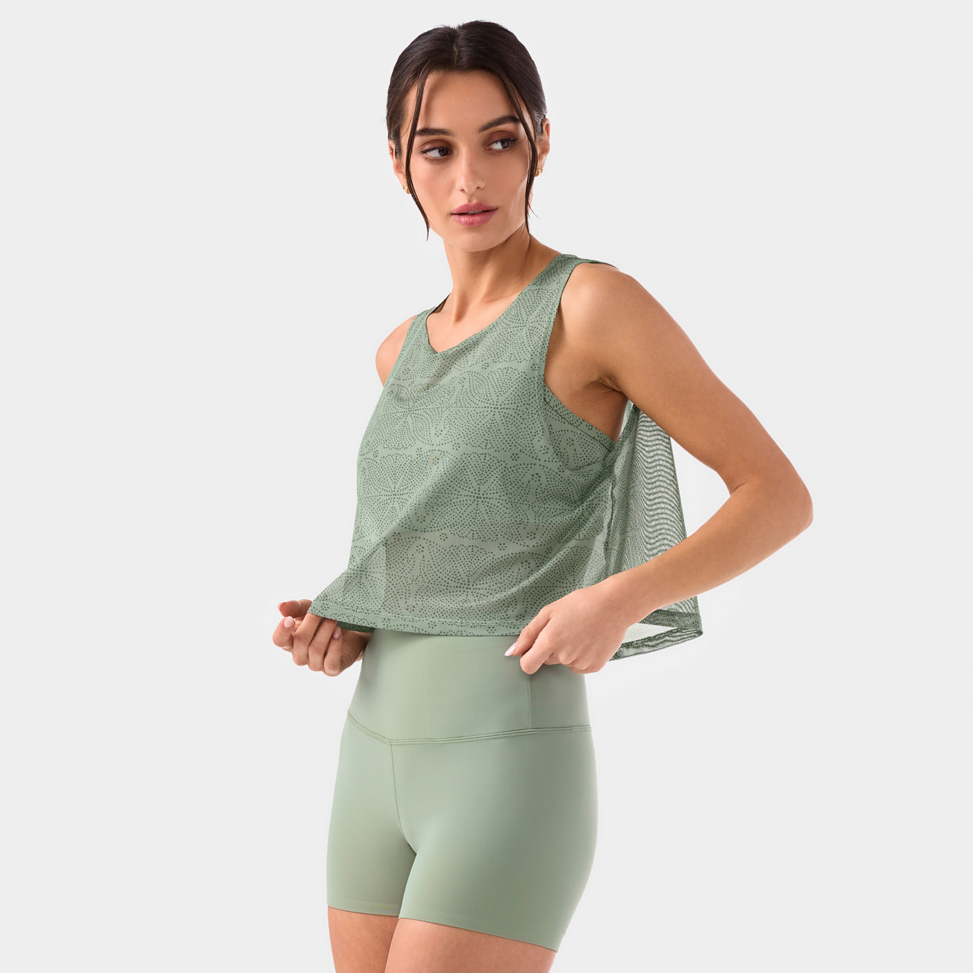 Flatter Flow Hi Lo Tank Sage Batik_2 Perfect Fit Rib Tank Camel